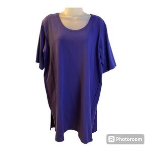 Eileen Fisher Cotton Blend T- Shirt Dress Oversized Fit Short Sleeve Navy L